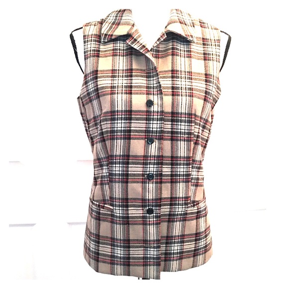 Ike Behar Jackets & Blazers - Behar hunt button tan red black stripe plaid vest